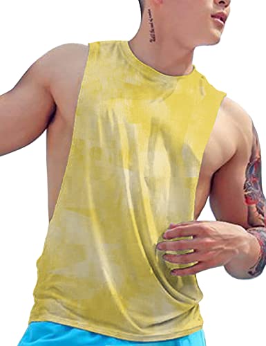 Herren Armloch Fallen Lassen SchnellTrocknend Tank Top für Workout Bodybuilding Ärmellose Muskelhemden Gelb XL von GYMAPE