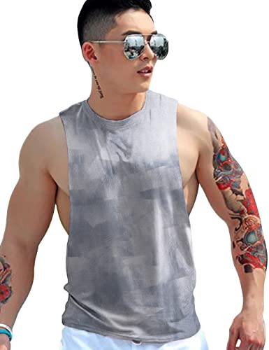 Herren Armloch Fallen Lassen SchnellTrocknend Tank Top für Workout Bodybuilding Ärmellose Muskelhemden Grau XL von GYMAPE