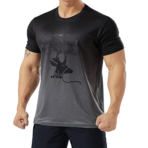 Herren Sportlich Trainieren T-Shirt Atmungsaktive Bequeme Muskellaufhemden Ausbildung Schnelltrocknend Fitnessstudio Aktive Kleidung Farbverlauf grau XL von GYMAPE