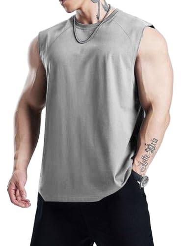 Herren Athletisch Training Tanktops Laufend Ärmellose Hemden Fitnessstudio Schnelltrocknen Activewear Grau M von GYMAPE