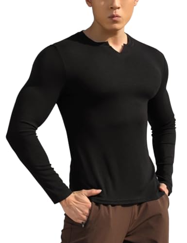 Herren Reine Baumwolle Schlanke Passform Freizeit V-Ausschnitt Basic T-Shirt Schwarz XL von GYMAPE