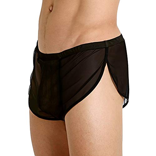 Herren Mesh Shorts mit großen Split Sides Unterwäsche Boxershorts Fishnet Sheer Badehose Black M von GYMAPE