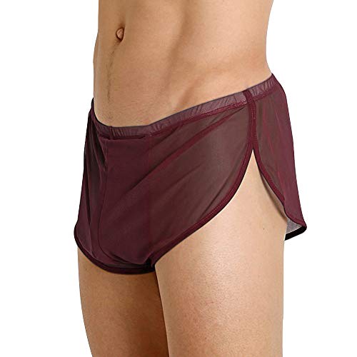 Herren Mesh Shorts mit großen Split Sides Unterwäsche Boxershorts Fishnet Sheer Badehose Color Coffee Size L von GYMAPE