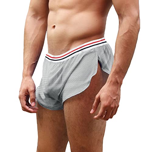 Herren Mesh Shorts mit großen Split Sides Unterwäsche Boxershorts Fishnet Sheer Badehose Color Gray Size M von GYMAPE