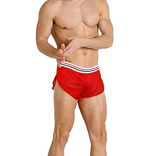 GYMAPE Herren Mesh Shorts mit großen Split Sides Unterwäsche Boxershorts Fishnet Sheer Badehose Color Red Size L von GYMAPE