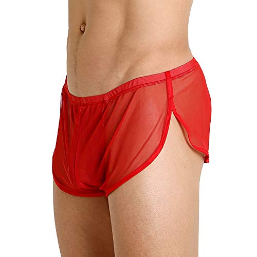 Herren Mesh Shorts mit großen Split Sides Unterwäsche Boxershorts Fishnet Sheer Badehose Red L von GYMAPE