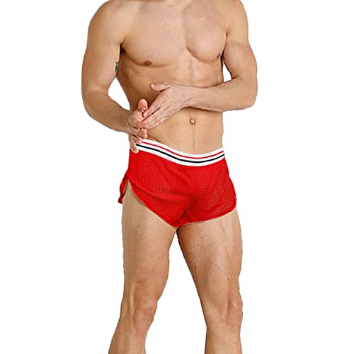 GYMAPE Herren Mesh Shorts mit großen Split Sides Unterwäsche Boxershorts Fishnet Sheer Badehose Color Red Size M von GYMAPE