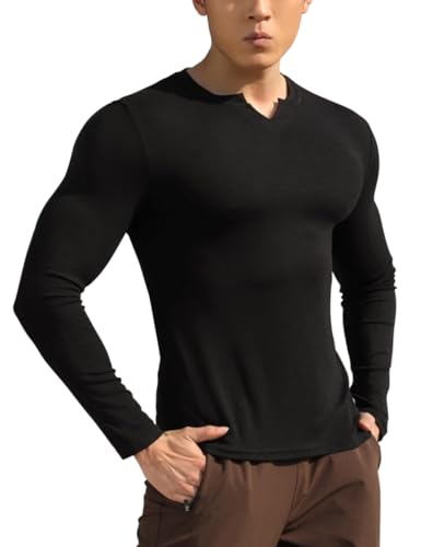 Herren Reine Baumwolle Schlanke Passform Freizeit V-Ausschnitt Basic T-Shirt Schwarz S von GYMAPE