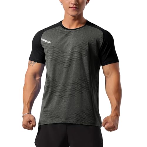 Herren Sportlich Trainieren T-Shirt Atmungsaktive Bequeme Muskellaufhemden Ausbildung Schnelltrocknend Fitnessstudio Aktive Kleidung Grau M von GYMAPE