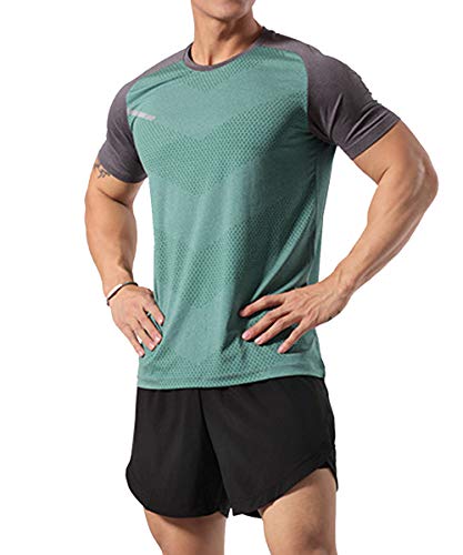 Herren Sportlich Trainieren T-Shirt Atmungsaktive Bequeme Muskellaufhemden Ausbildung Schnelltrocknend Fitnessstudio Aktive Kleidung Grün XXL von GYMAPE