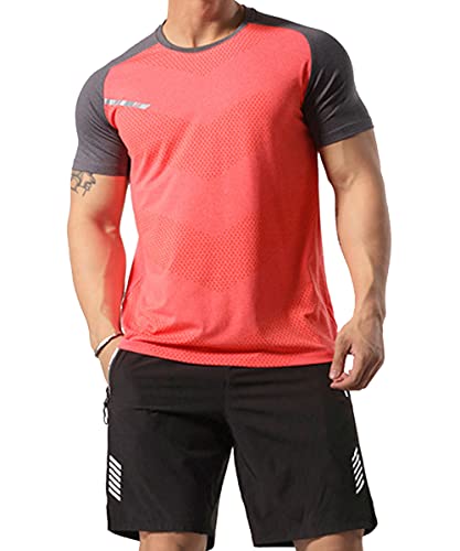 Herren Sportlich Trainieren T-Shirt Atmungsaktive Bequeme Muskellaufhemden Ausbildung Schnelltrocknend Fitnessstudio Aktive Kleidung Orange XL von GYMAPE
