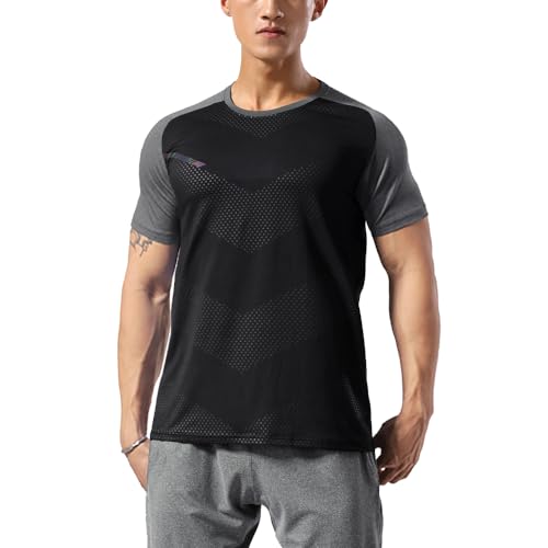 Herren Sportlich Trainieren T-Shirt Atmungsaktive Bequeme Muskellaufhemden Ausbildung Schnelltrocknend Fitnessstudio Aktive Kleidung Schwarz 3XL von GYMAPE