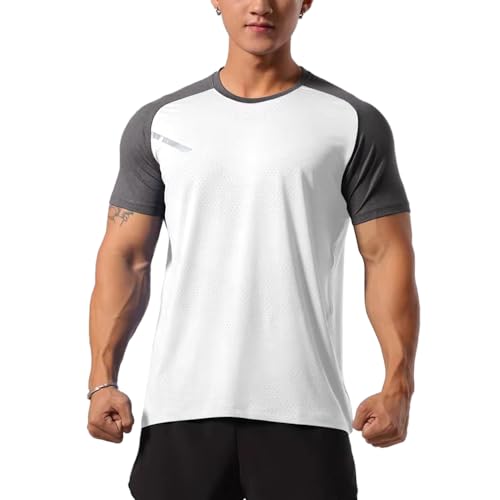 Herren Sportlich Trainieren T-Shirt Atmungsaktive Bequeme Muskellaufhemden Ausbildung Schnelltrocknend Fitnessstudio Aktive Kleidung weiß XXL von GYMAPE