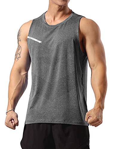 Herren Sportlich Trainieren Tanktops Ärmellos Muskel Laufshirts Ausbildung Schnelltrocknend Fitnessstudio Aktive Kleidung Grau M von GYMAPE