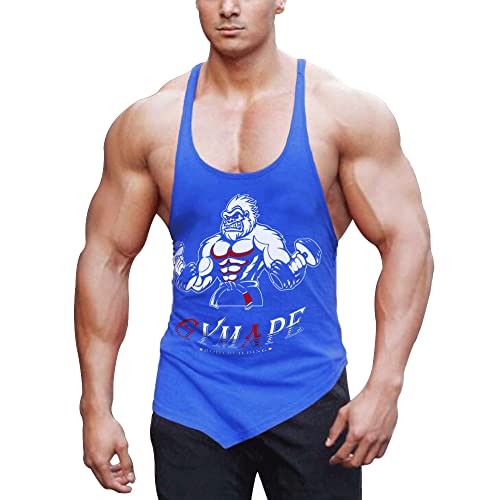 Herren Y-Back Bodybuilding Trainieren Stringer Tanktops Muskel Ärmellose T-Shirts mit schrägem Saum Blau L von GYMAPE