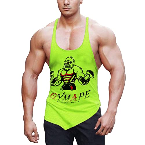 Herren Y-Back Bodybuilding Trainieren Stringer Tanktops Muskel Ärmellose T-Shirts mit schrägem Saum Gelb S von GYMAPE