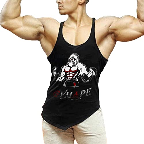 Herren Y-Back Bodybuilding Trainieren Stringer Tanktops Muskel Ärmellose T-Shirts mit schrägem Saum Schwarz S von GYMAPE