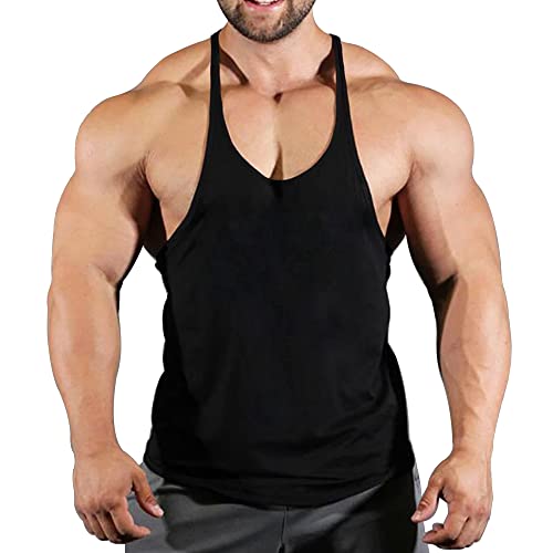 Männer Gym Stringer Singlet Stretchy Bodybuilding Workout Tank Top Baumwolle Pure Schwarz L von GYMAPE