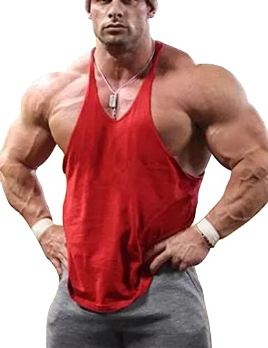 Männer Gym Stringer Singlet Stretchy Bodybuilding Workout Tank Top Baumwolle Pure Rot L von GYMAPE