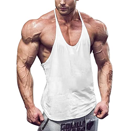 Männer Gym Stringer Singlet Stretchy Bodybuilding Workout Tank Top Baumwolle Pure weiß L von GYMAPE