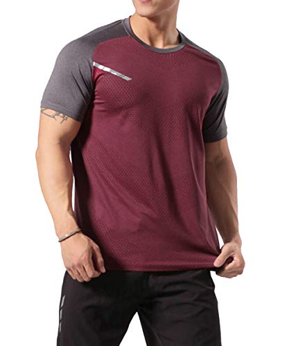 Herren Sportlich Trainieren T-Shirt Atmungsaktive Bequeme Muskellaufhemden Ausbildung Schnelltrocknend Fitnessstudio Aktive Kleidung Windrot XXL von GYMAPE