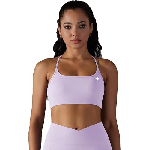 GYMGURU Women's Sports Bra Crossed Back Fitness Bustier Padded Backless Yoga Bra Stretch Spaghetti Straps Bralette Without Underwire (DE/NL/SE/PL, Alphanumerisch, S, L, Regular, Regular, LIGHT PURPLE) von GYMGURU