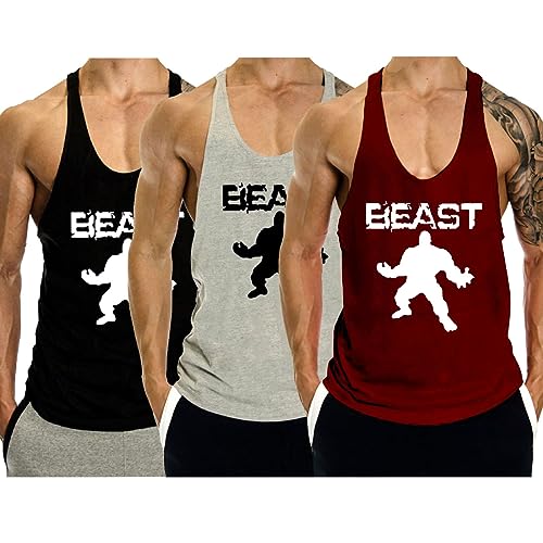 GYMLEADER Herren Tank Tops Workout Gym Muskelshirt Y-Rücken Fitness Bodybuilding ärmelloses T-Shirt, BK1+GY1+WNRD1, L GYMLEADER Herren Tank Tops Workout Gym Muskelshirt Y-Rücken Fitness Bodybuilding ärmelloses T-Shirt, BK1+GY1+WNRD1, L von GYMLEADER