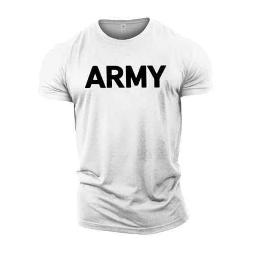 GYMTIER Army Herren Gym T-Shirt Bodybuilding Training Workout Lifting Top Kleidung, weiß, L GYMTIER Army Herren Gym T-Shirt Bodybuilding Training Workout Lifting Top Kleidung, weiß, L von GYMTIER