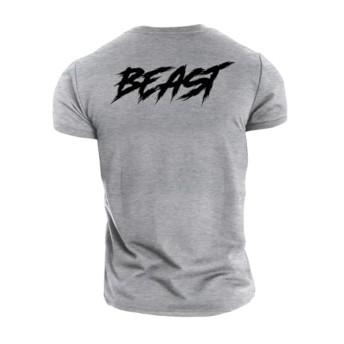 GYMTIER Beastly Beast Herren Gym T-Shirt Bodybuilding Training Workout Lifting Top Kleidung, Grau - Sport Grey, XXL von GYMTIER