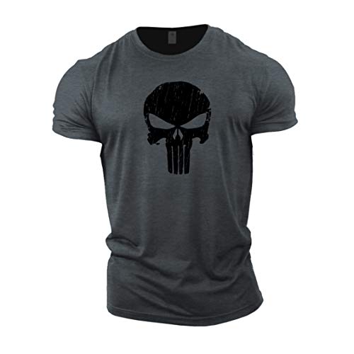 GYMTIER Herren Bodybuilding T-Shirt – Totenkopf – Gym Training Top, grau, 3XL von GYMTIER