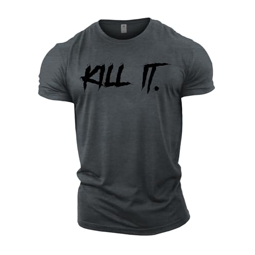 GYMTIER Kill It Herren Gym T-Shirt Bodybuilding Training Workout Lifting Top Kleidung, grau, L von GYMTIER