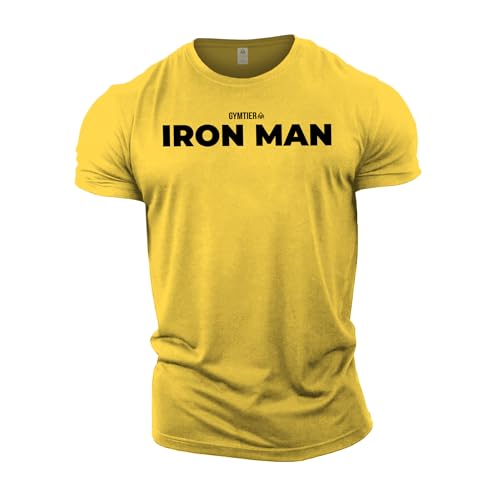 GYMTIER Motivation Ironman Herren Gym T-Shirt Bodybuilding Training Workout Lifting Top Kleidung, gelb, M von GYMTIER