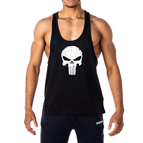 GYMTIER Punisher Stringer Bodybuilding Muskelweste für Herren, Tanktop, Schwarz von GYMTIER
