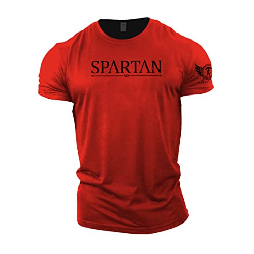 GYMTIER Spartan Forged – Spartan – Herren-T-Shirt, Bodybuilding, Training, Workout, Lifting, Top Kleidung, rot, L von GYMTIER