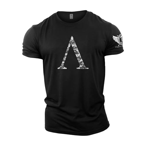 GYMTIER Spartan Forged – Symbol Winter Camo – Herren Gym T-Shirt Bodybuilding Training Workout Lifting Top Kleidung, Schwarz , XXXXX-Large von GYMTIER