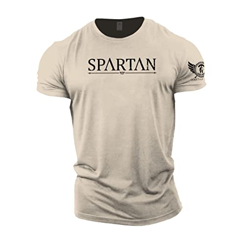 GYMTIER Spartan – Gym T-Shirt für Herren Bodybuilding Gewichtheben Strongman Training Top Active Wear Spartan Forged, sand, L von GYMTIER