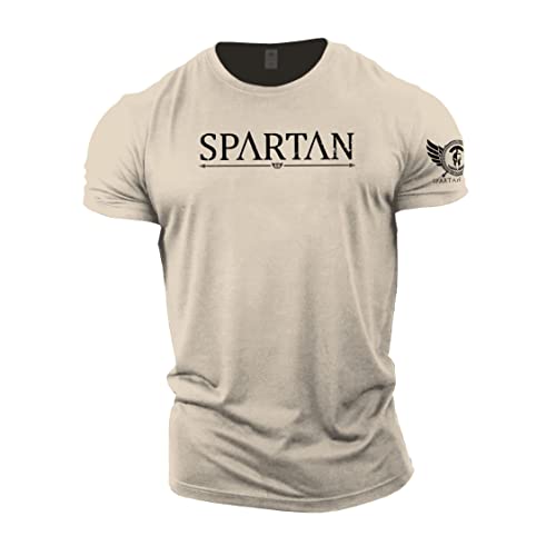 GYMTIER Spartan – Fitness-T-Shirt für Herren, Bodybuilding, Gewichtheben, Strongman, Training, Top, Activewear, Spartan Forged, sand, XL von GYMTIER