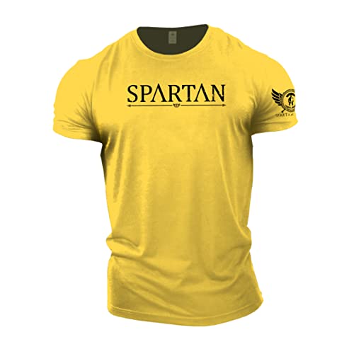 GYMTIER Spartan – Gym T-Shirt für Herren Bodybuilding Wegen Strongman Training Top Active Wear Spartan Forged, gelb, M von GYMTIER