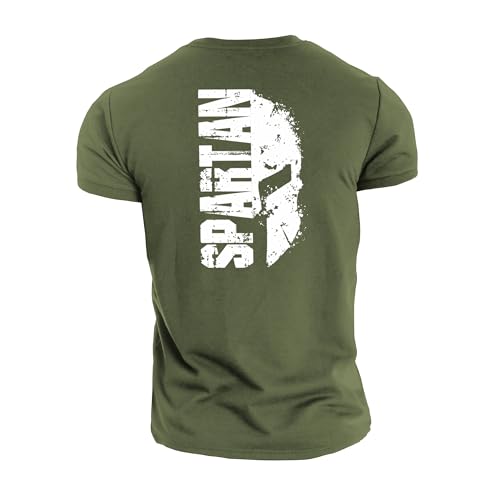 GYMTIER Spartan Split Helmet Herren Gym T-Shirt Bodybuilding Training Workout Lifting Top Kleidung, grün, XXL von GYMTIER