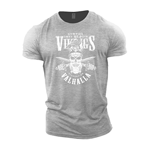 GYMTIER Vikings Victory Or Valhalla – Viking Gym T-Shirt für Herren Bodybuilding Gewichtheben Strongman Training Top Active Wear, Grau - Sport Grey, XXL von GYMTIER