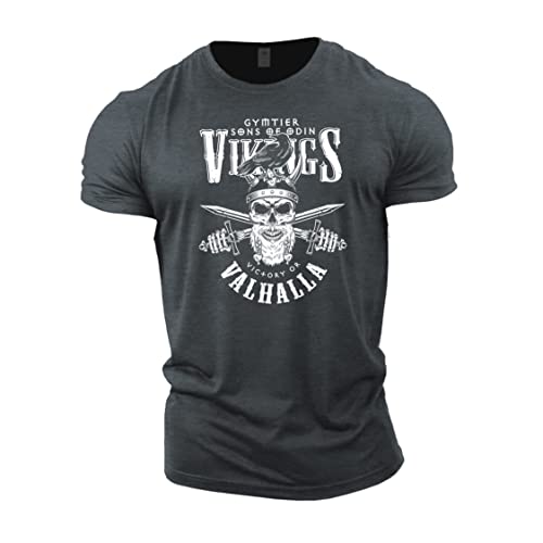 GYMTIER Sons of Odin – Vikings Valhalla – Herren Gym T-Shirt Bodybuilding Training Workout Lifting Top Kleidung, grau, XXL von GYMTIER