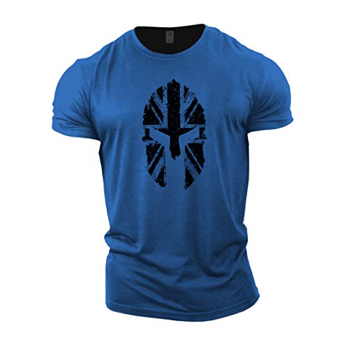 Gymtier Bodybuilding-T-Shirt für Herren, Spartaner / britische Flagge, Trainingsoberteil für das Fitnessstudio, königsblau, XXL von GYMTIER