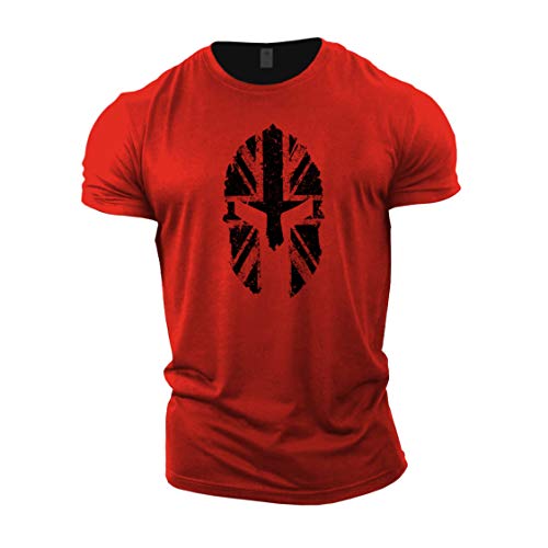 Gymtier Bodybuilding-T-Shirt für Herren, Spartaner / britische Flagge, Trainingsoberteil für das Fitnessstudio, rot, M von GYMTIER