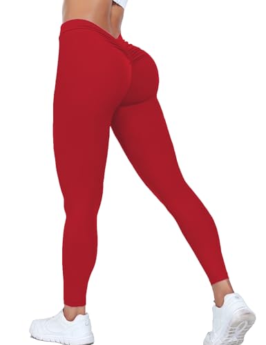 GYMTITAN Scrunch Butt Lifting V Back Leggings für Frauen mit Taschen Buttery Soft Hohe Taille Booty Workout Yoga Hose, Keine Tasche, rot, S von GYMTITAN