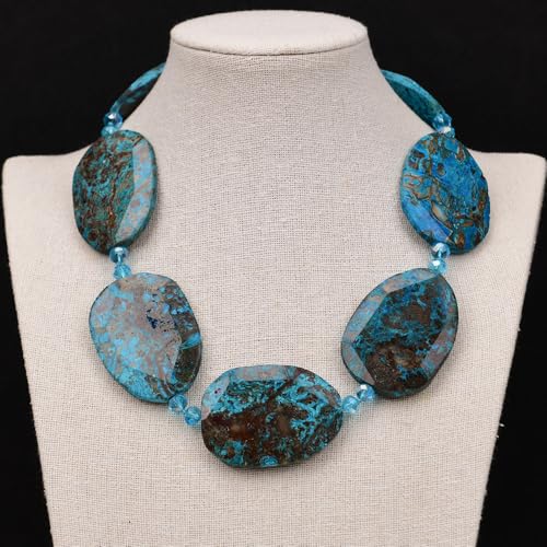 GYQYJPFZM Big Chunky Slice Blue Ocean Jasper Agate Stone Raw Slab Blue Crystal Necklace For Women von GYQYJPFZM
