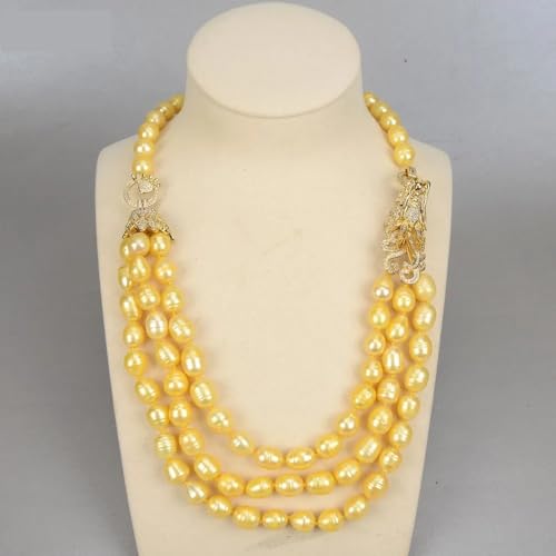GYQYJPFZM Golden Yellow Rice Pearl Necklace Pave Dragon Connector Religious Style For Women von GYQYJPFZM