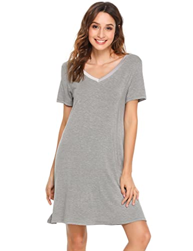 GYS Damen short sleeve nacht v-ausschnitt, bambus nightgown groß heather Grau von GYS