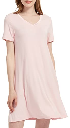 GYS Damen short sleeve nacht v-ausschnitt, bambus nightgown x-Groß rosa von GYS