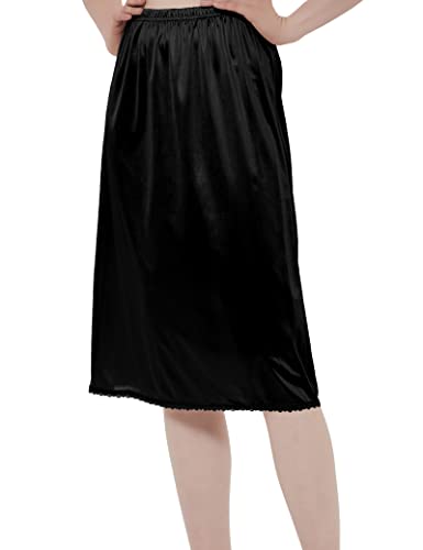 GYS Halbslip für Damen, antistatisch, Unterkleid, Spitze, Midi-Unterrock, schwarz, Medium von GYS