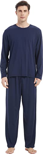 GYS Herren-Pyjama-Set, weiche Bambus-Viskose, langärmelig, Nachtwäsche und lange Hose, 2-teiliges Pyjama-Set mit Taschen, A-navy, X-Large von GYS